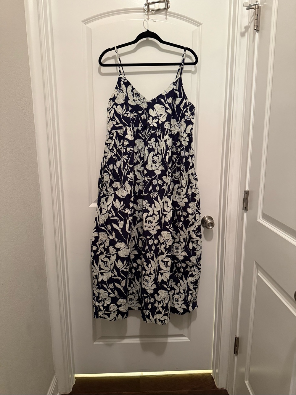 A New Day Navy and White Floral Spaghetti Strap Midi Dress